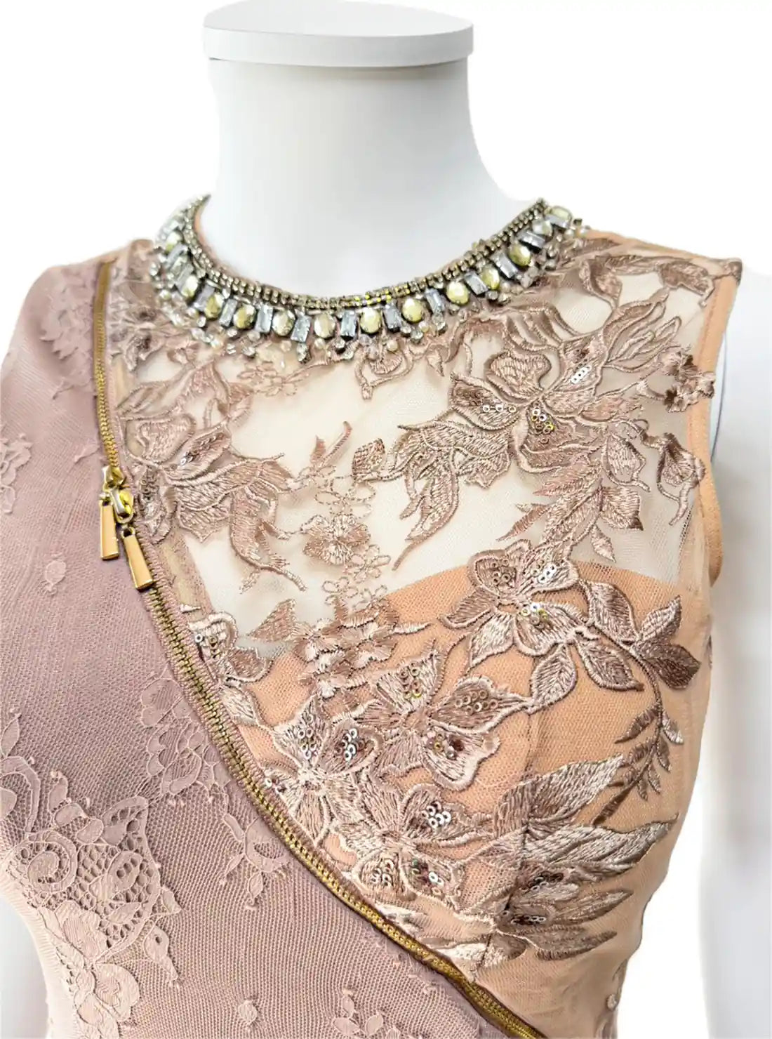 バストジップ 総レース ビジュー タイト ミニドレス キャバドレス ROBE de FLEURS Glossy