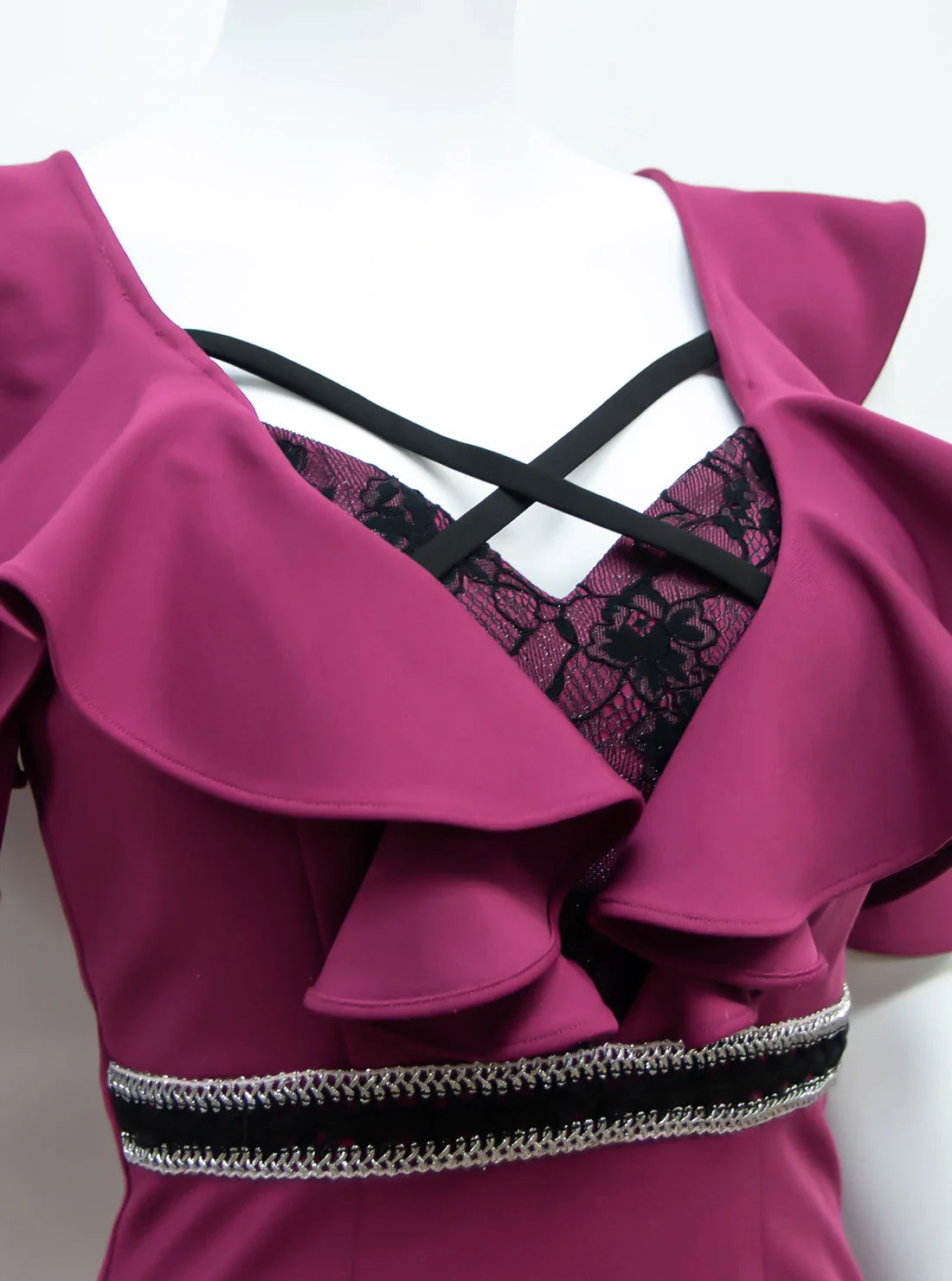 オフショル スリット 袖あり レース タイト ミニドレス キャバドレス ROBE de FLEURS Glosy | et toi（エトワ） レンタルキャバドレス