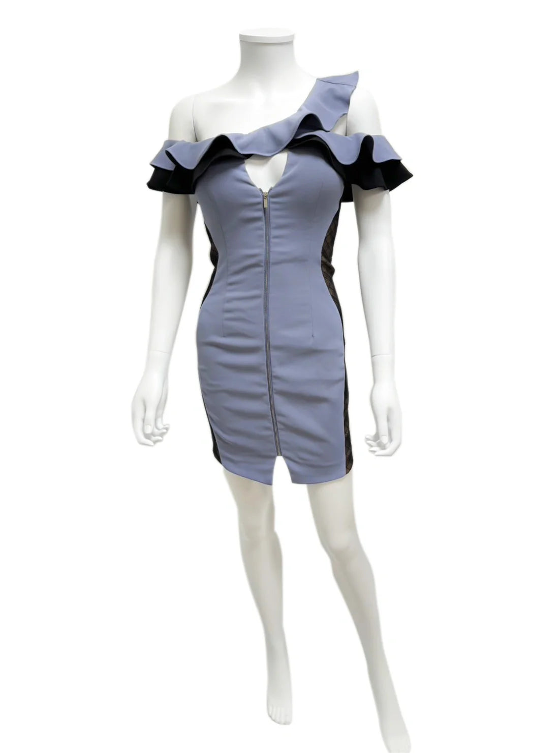 オフショル フリル フロントジップ タイト ミニドレス キャバドレス ROBE de FLEURS Glossy | et toi（エトワ） レンタルキャバドレス