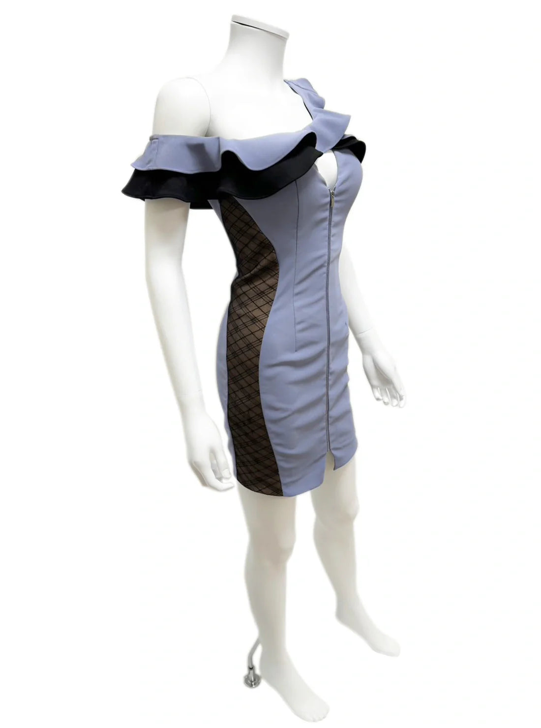 オフショル フリル フロントジップ タイト ミニドレス キャバドレス ROBE de FLEURS Glossy | et toi（エトワ） レンタルキャバドレス